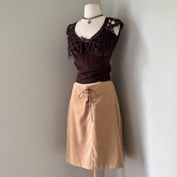 Vintage y2k Studio Y Faux Suede Lace Up Skirt - Picture 2 of 6